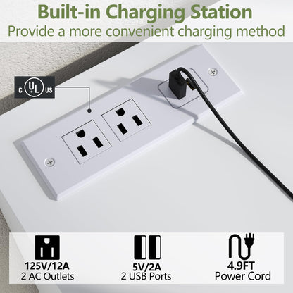 8 Drawer Dresser with LED Lights and Charging Station - White