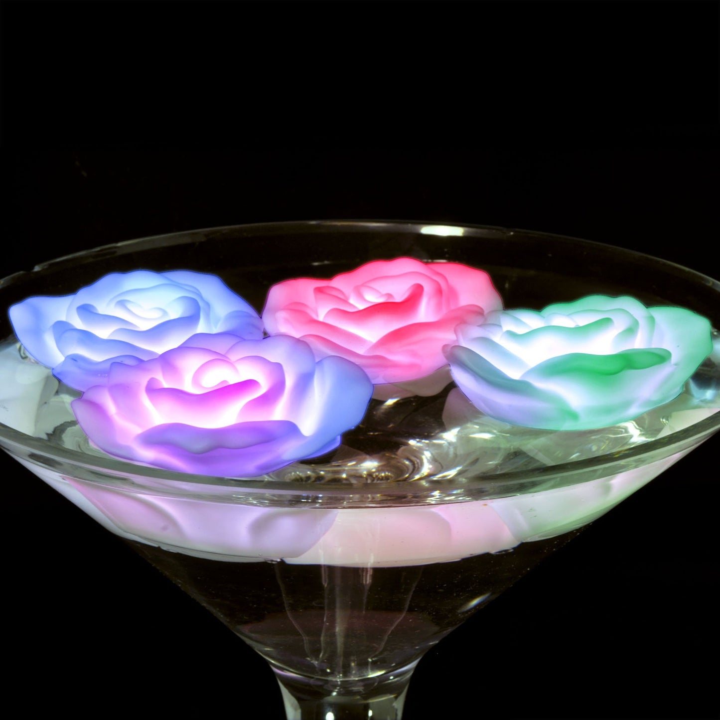 Floating Deco Roses with Color Change LEDs - Set of 12