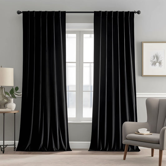 Black Velvet Blackout Curtains - 84" Long