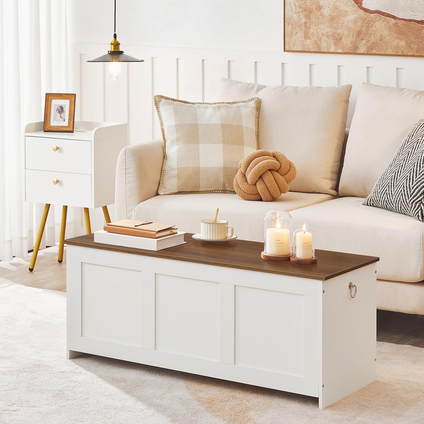 Storage Bench with Lift Top - White and Walnut