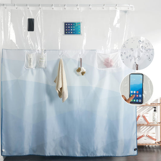 Waterproof Shower Curtain with Storage Pockets