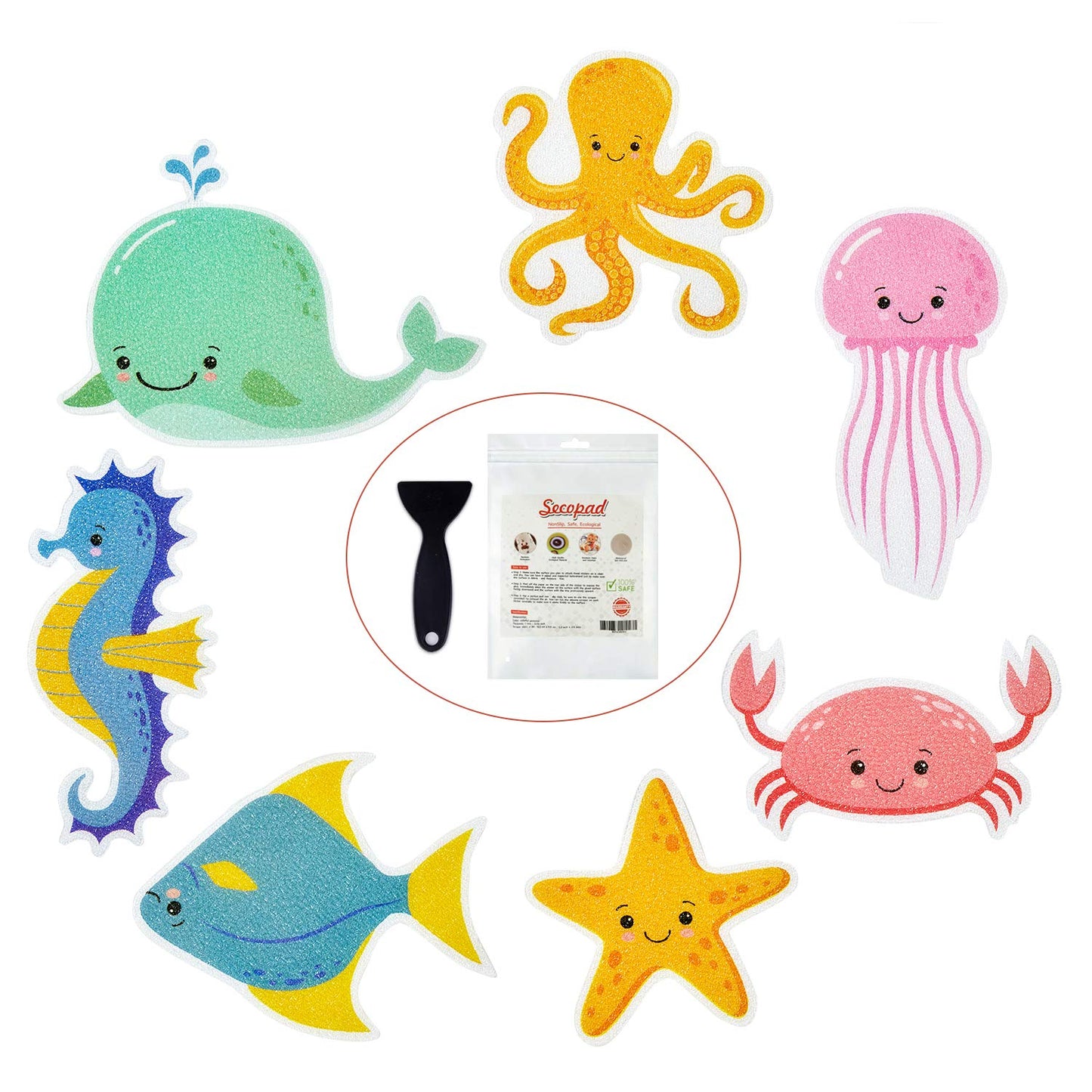 Non-Slip Bathtub Stickers for Kids - Sea Creatures Design