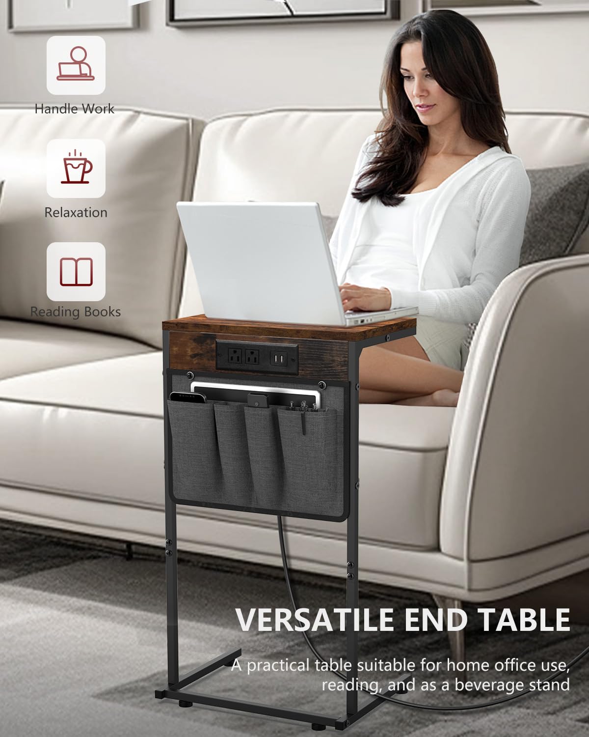C Shaped End Table with Charging Station