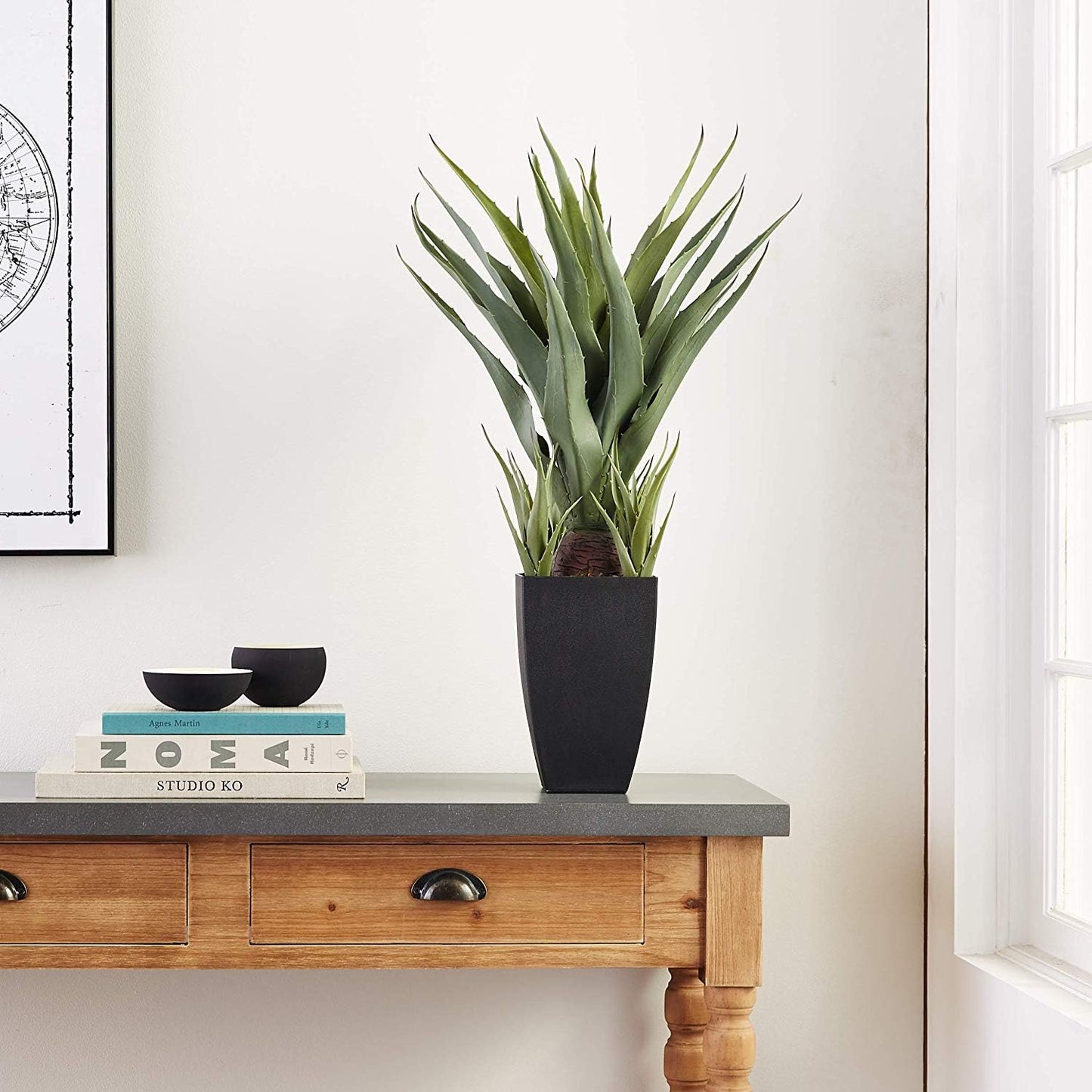 Nearly Natural Agave with Black Planter