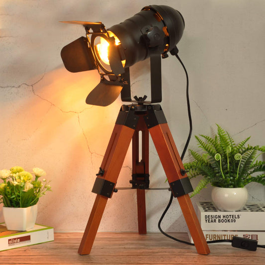 Industrial Tripod Wood Table Lamp