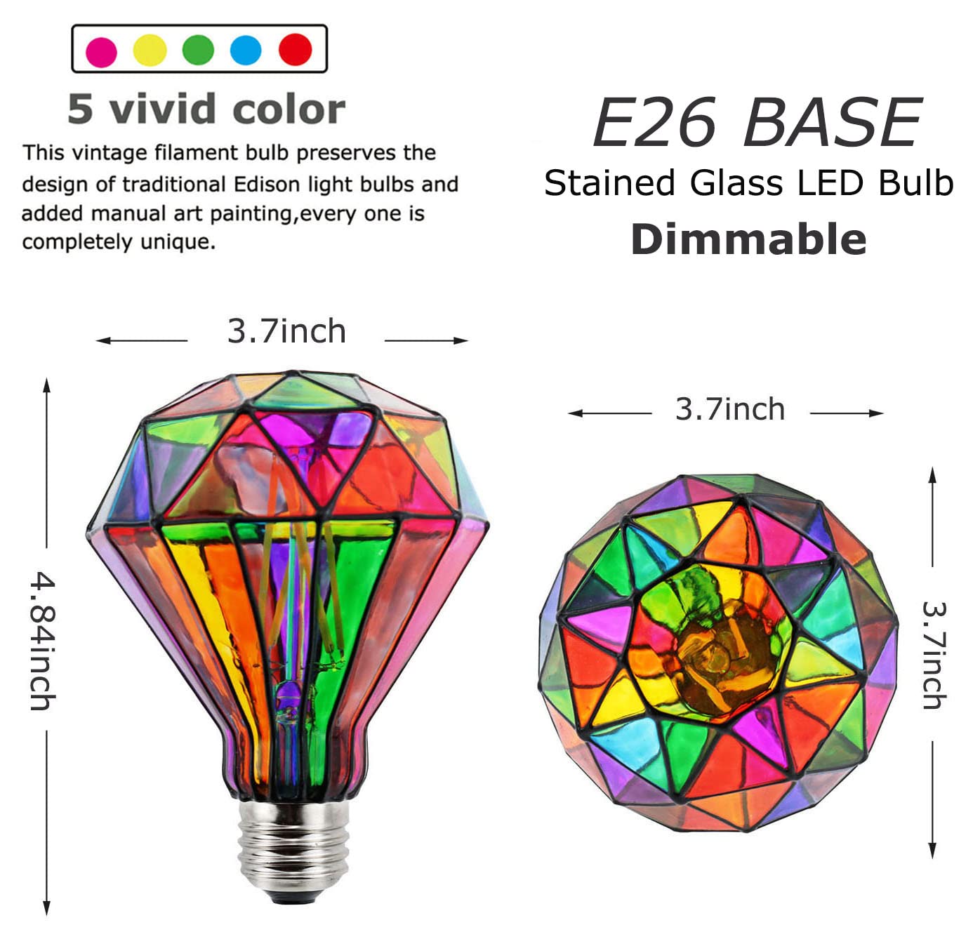 Dimmable Stained Glass LED Bulb - Diamond Shape