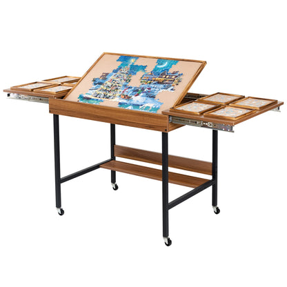 Foldaway Adjustable Puzzle Table with Storage Trays