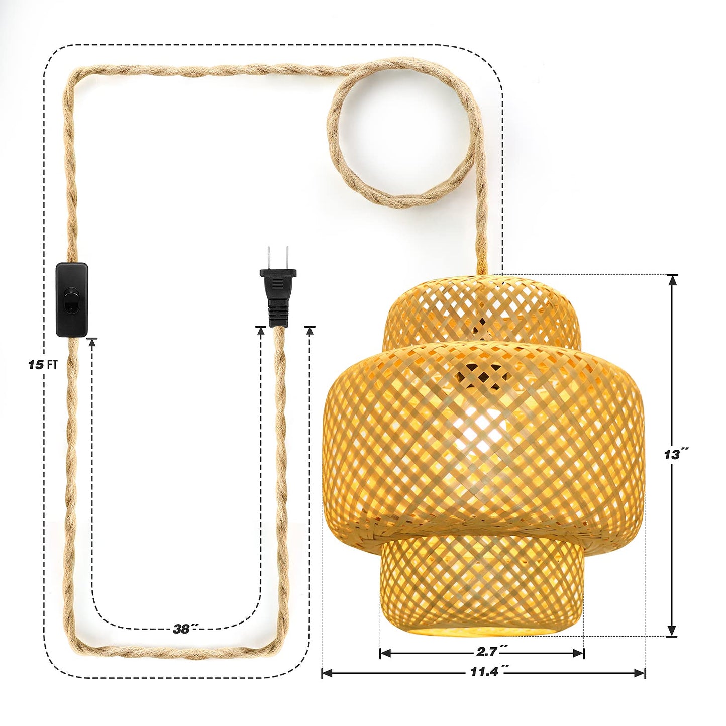 Rattan Pendant Light with Hemp Rope