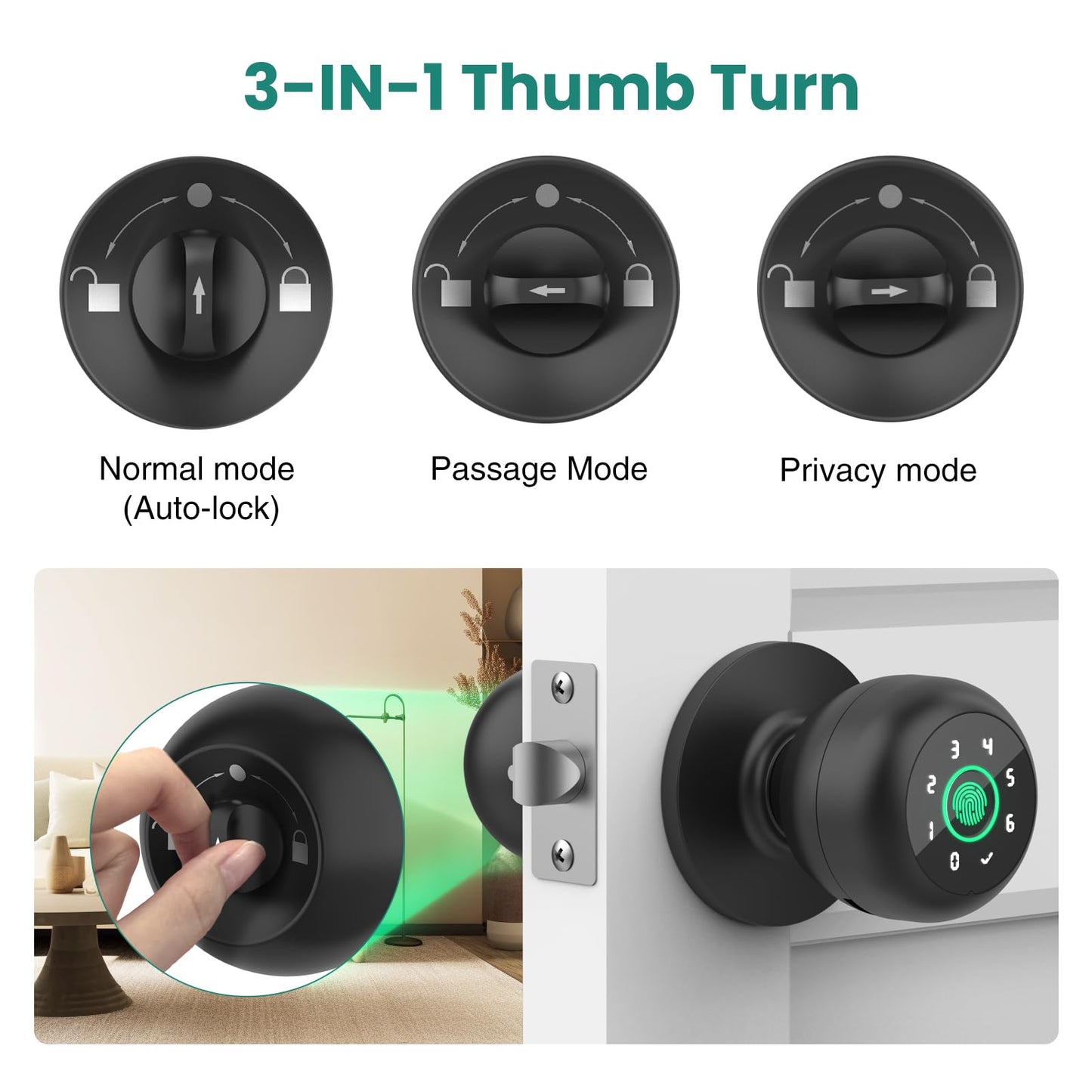 Smart Fingerprint Door Knob with Keypad