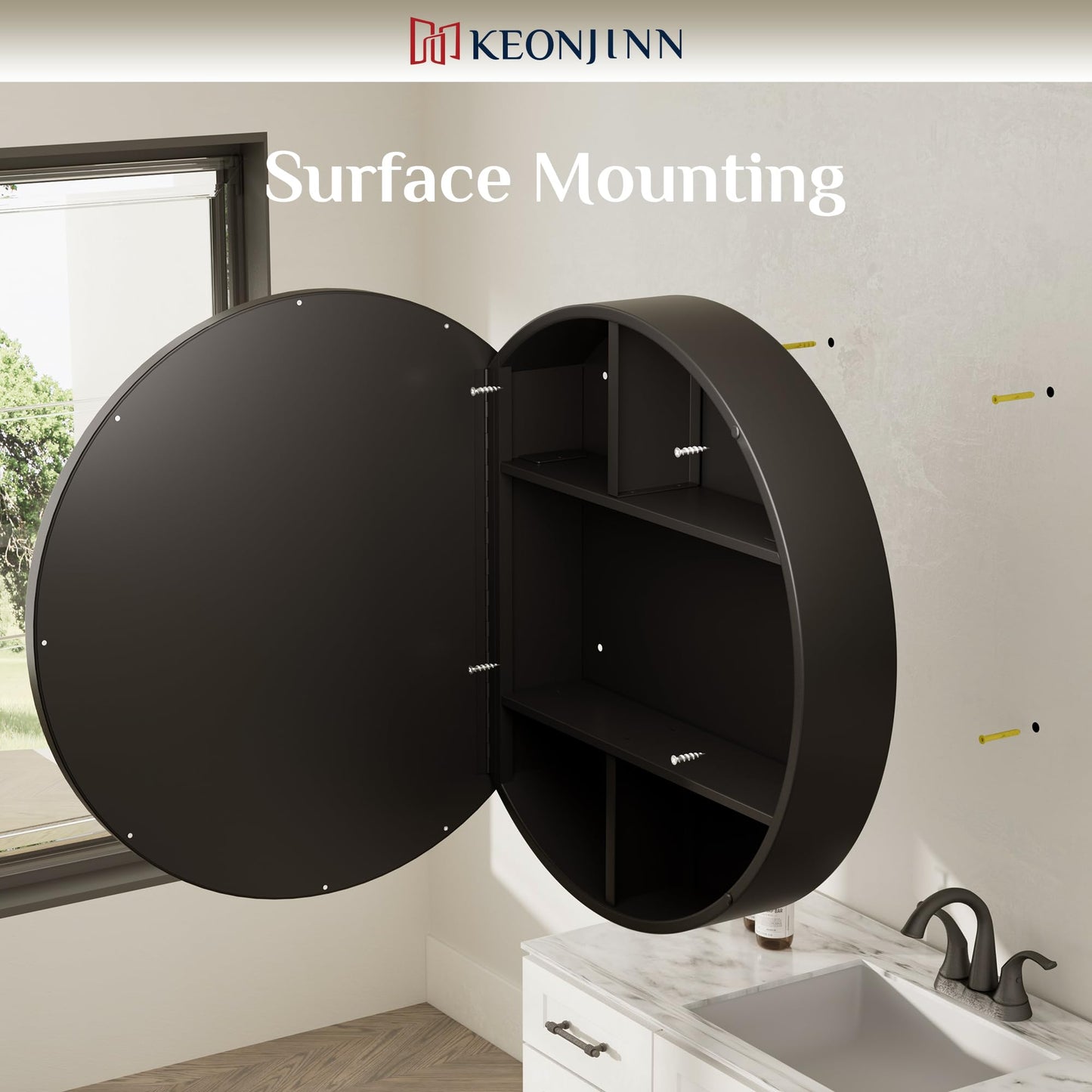 Round Black Mirror Medicine Cabinet