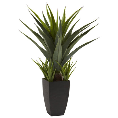 Nearly Natural Agave with Black Planter