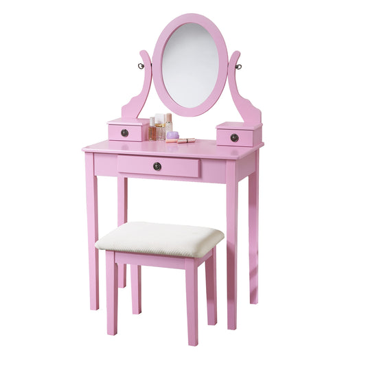 Pink Wood Makeup Vanity Table Set