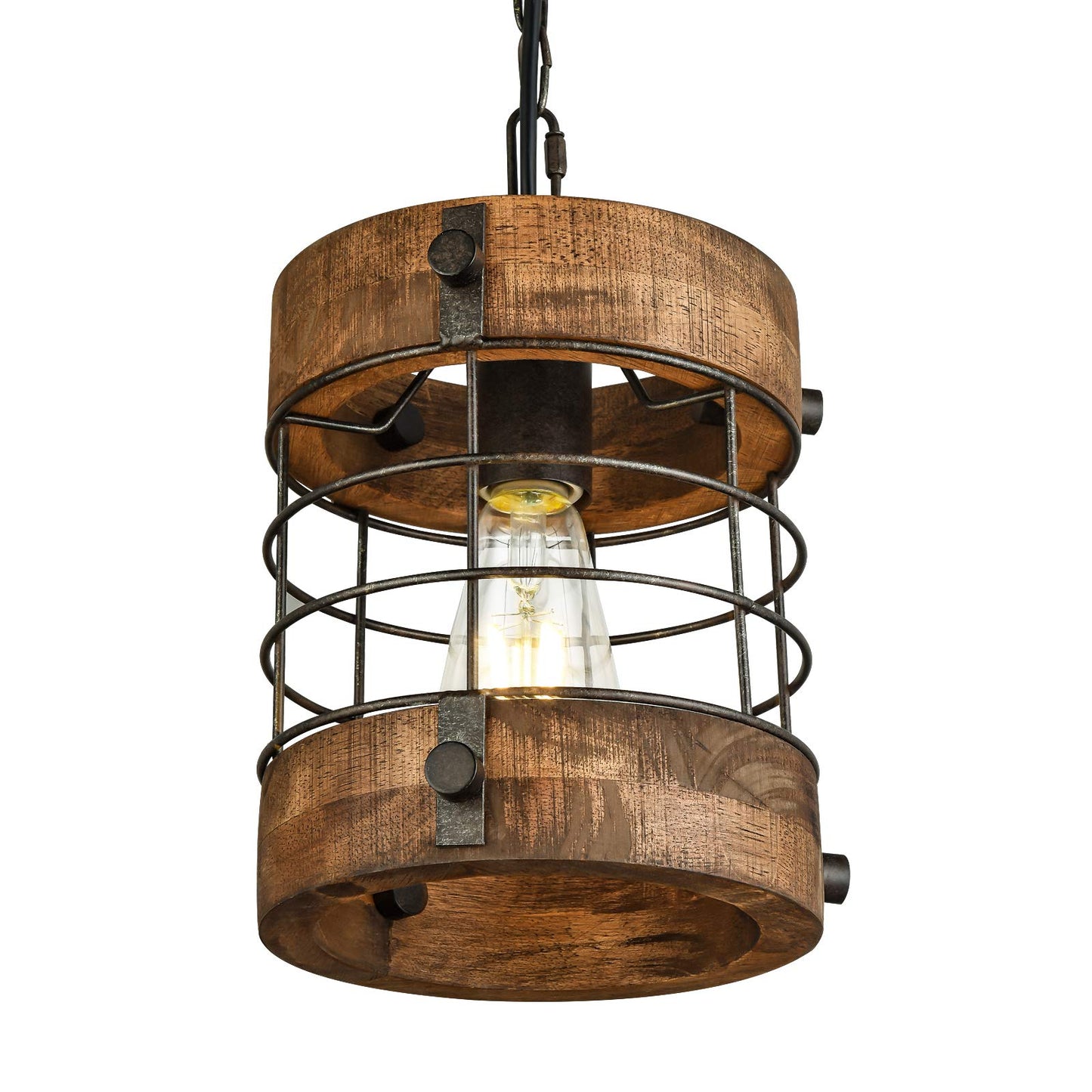 Retro Industrial Metal and Wood Chandelier