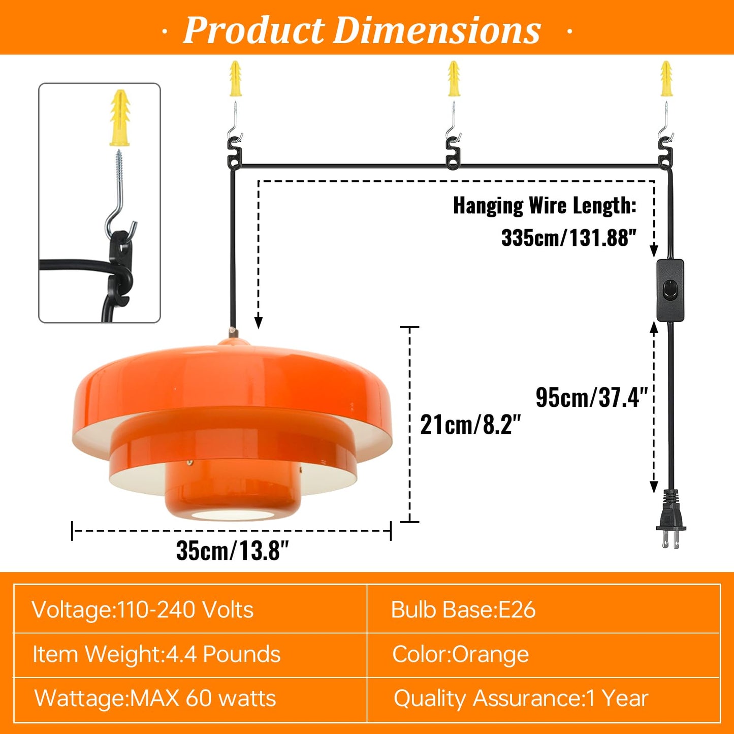 Mid Century Modern Plug-in Pendant Light