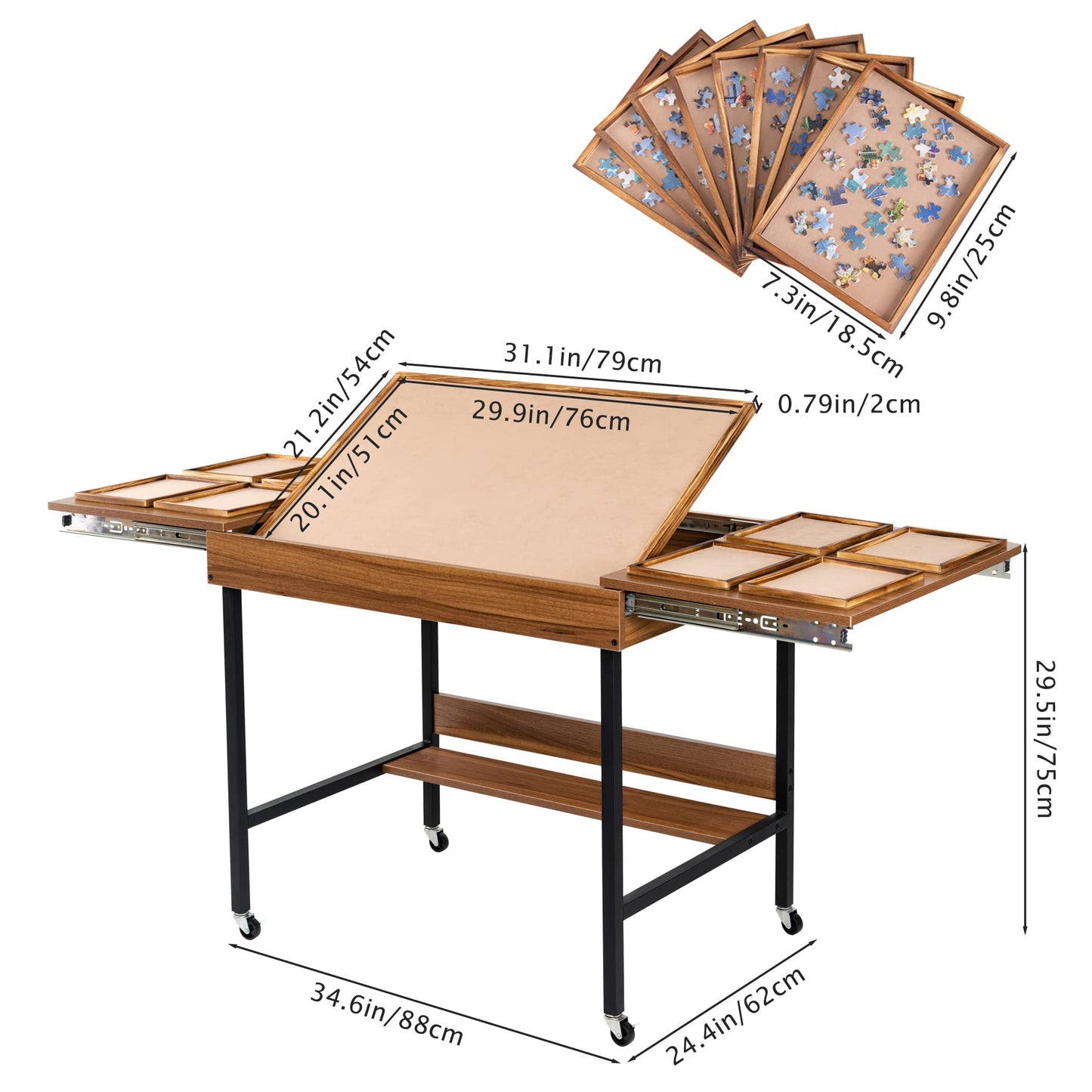 Foldaway Adjustable Puzzle Table with Storage Trays