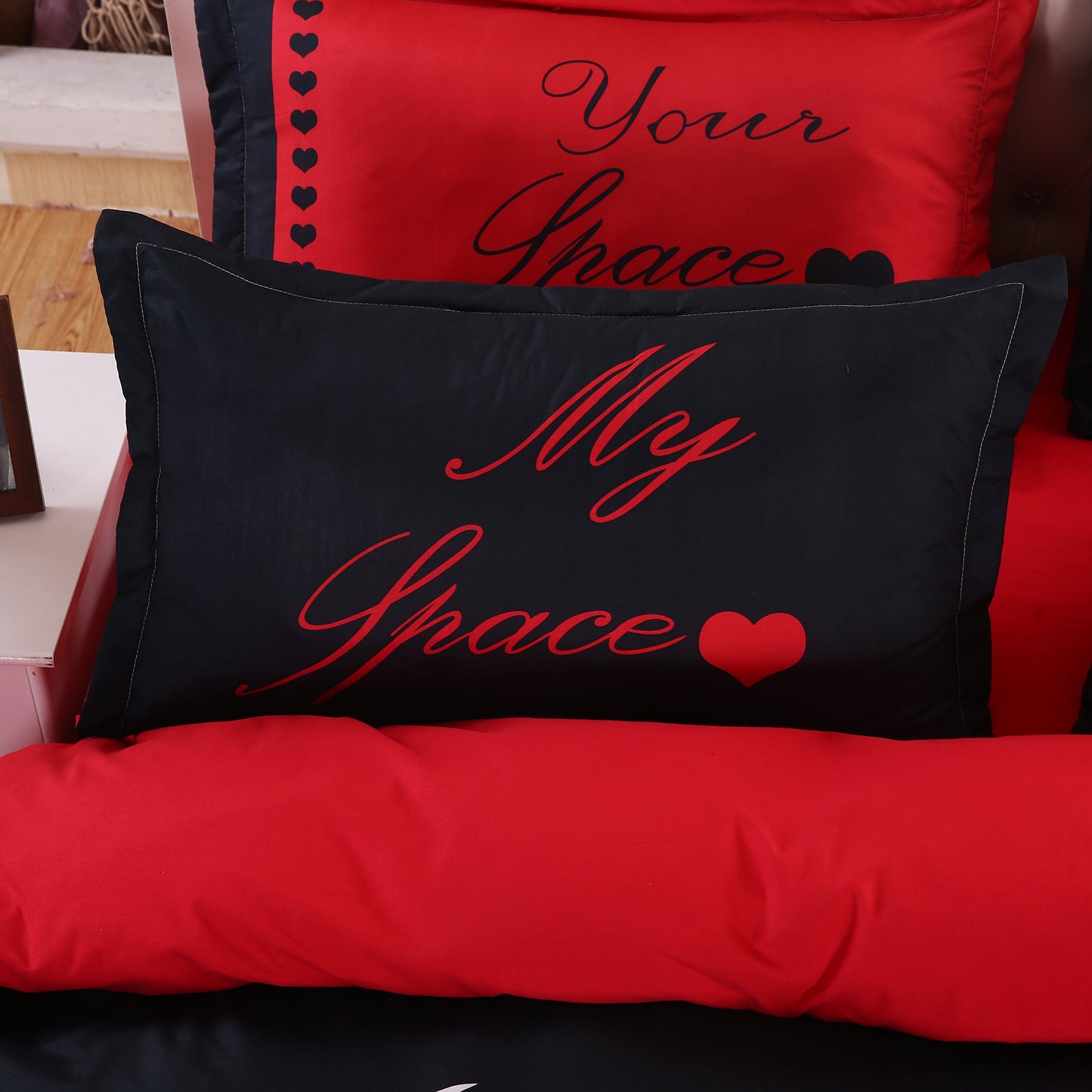 Red and Black Couple King Duvet Cover Set