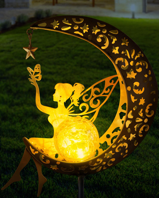 Solar Garden Fairy Moon Figurine Light