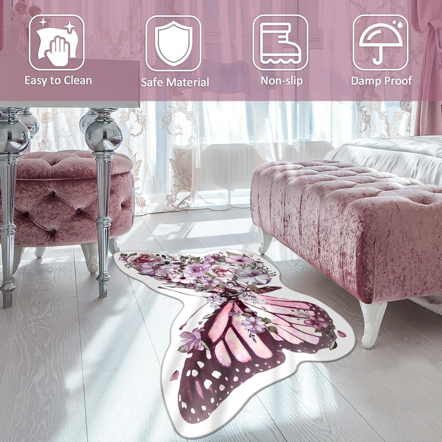 Pink Butterfly Area Rug