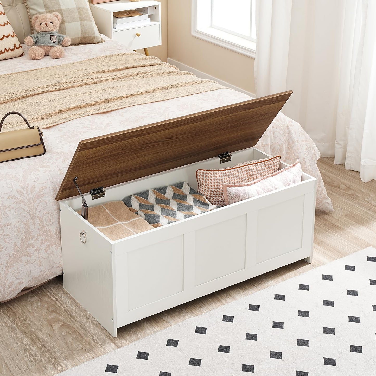 Storage Bench with Lift Top - White and Walnut