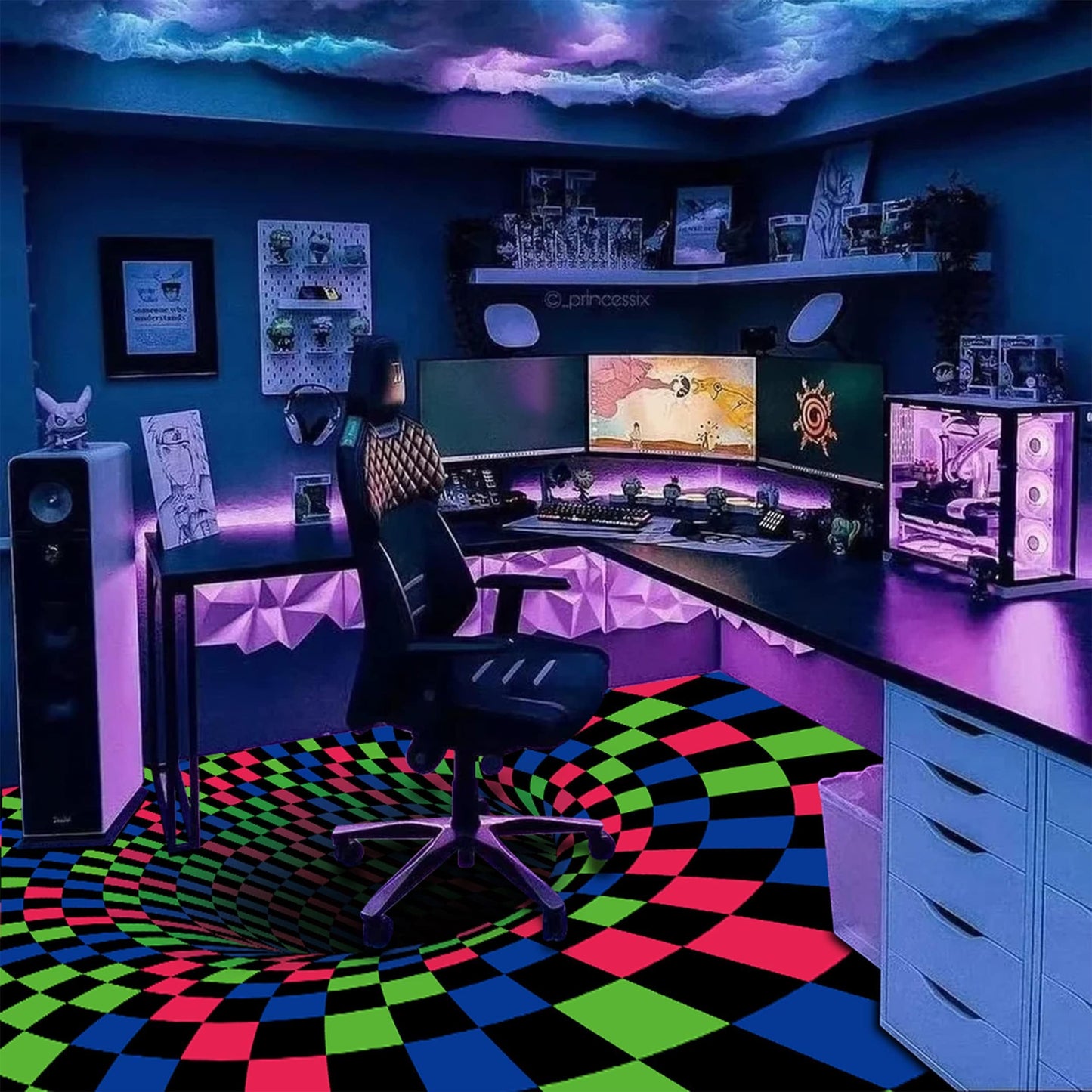 Blacklight Vortex Illusion Rug - UV Reactive Game Area Rug