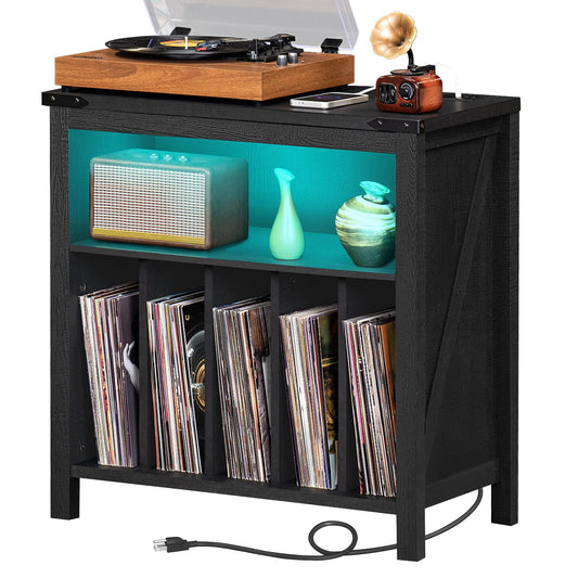 Record Player Stand with Charging Station