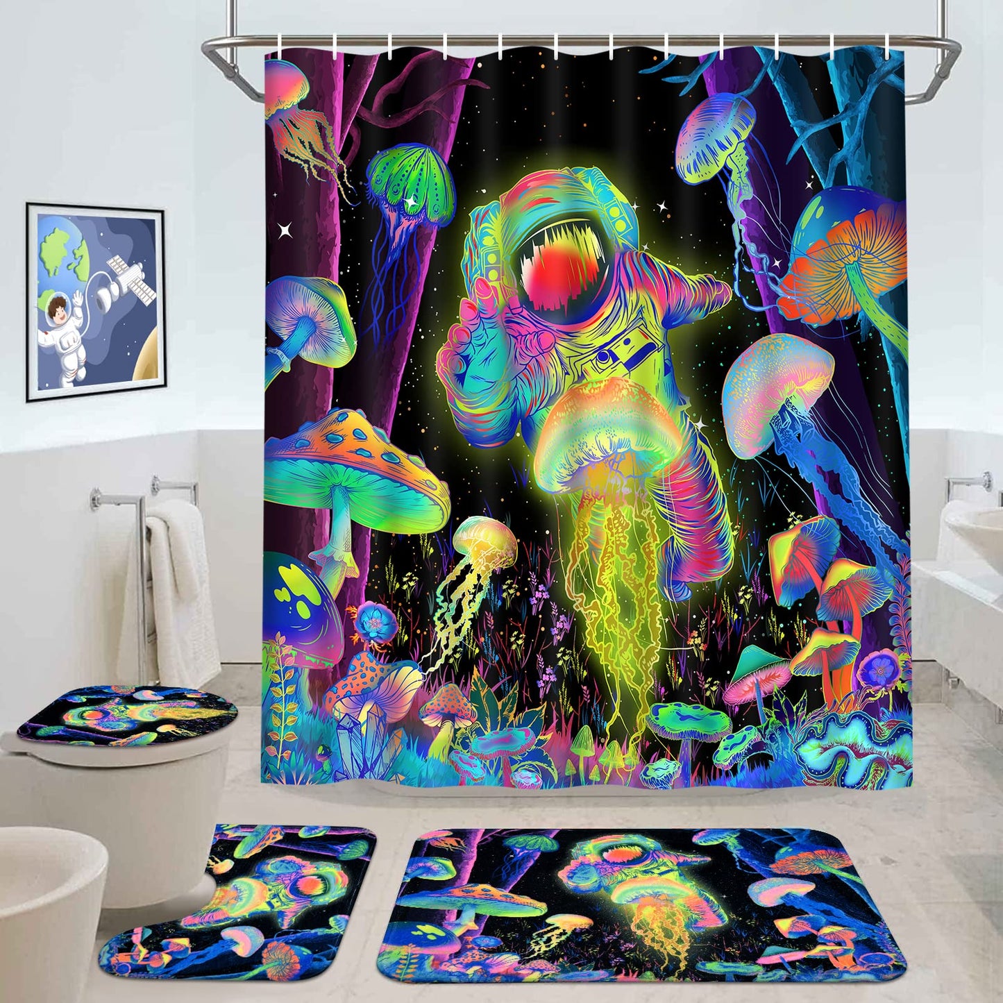 Blacklight Astronaut Bathroom Set