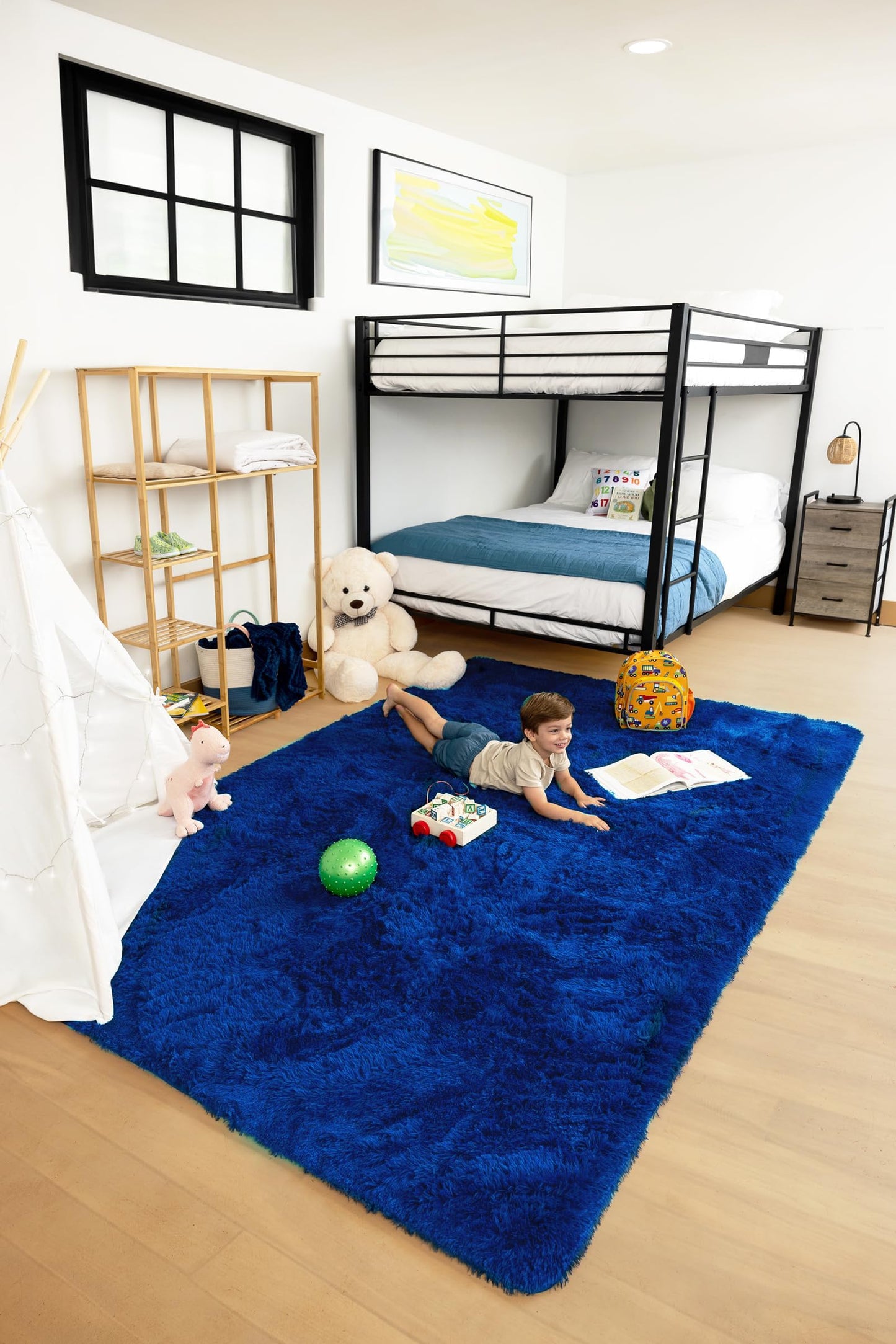 Machine Washable 6x9 Fluffy Area Rug - Blue