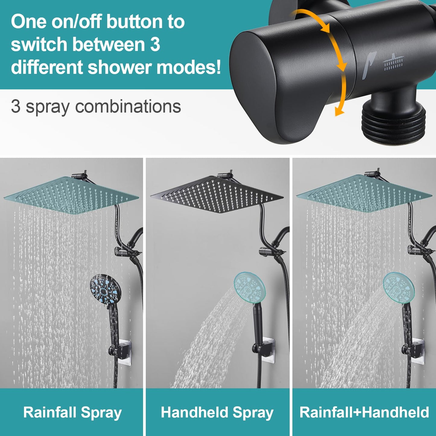 All Metal 3-Way Rain Shower Head