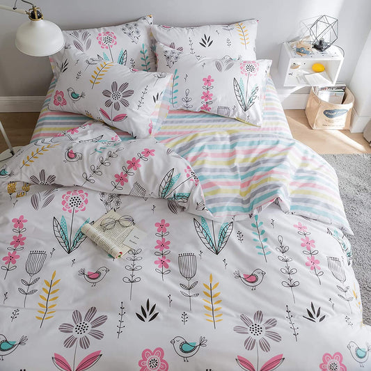 Floral Bird Print Girls Duvet Cover