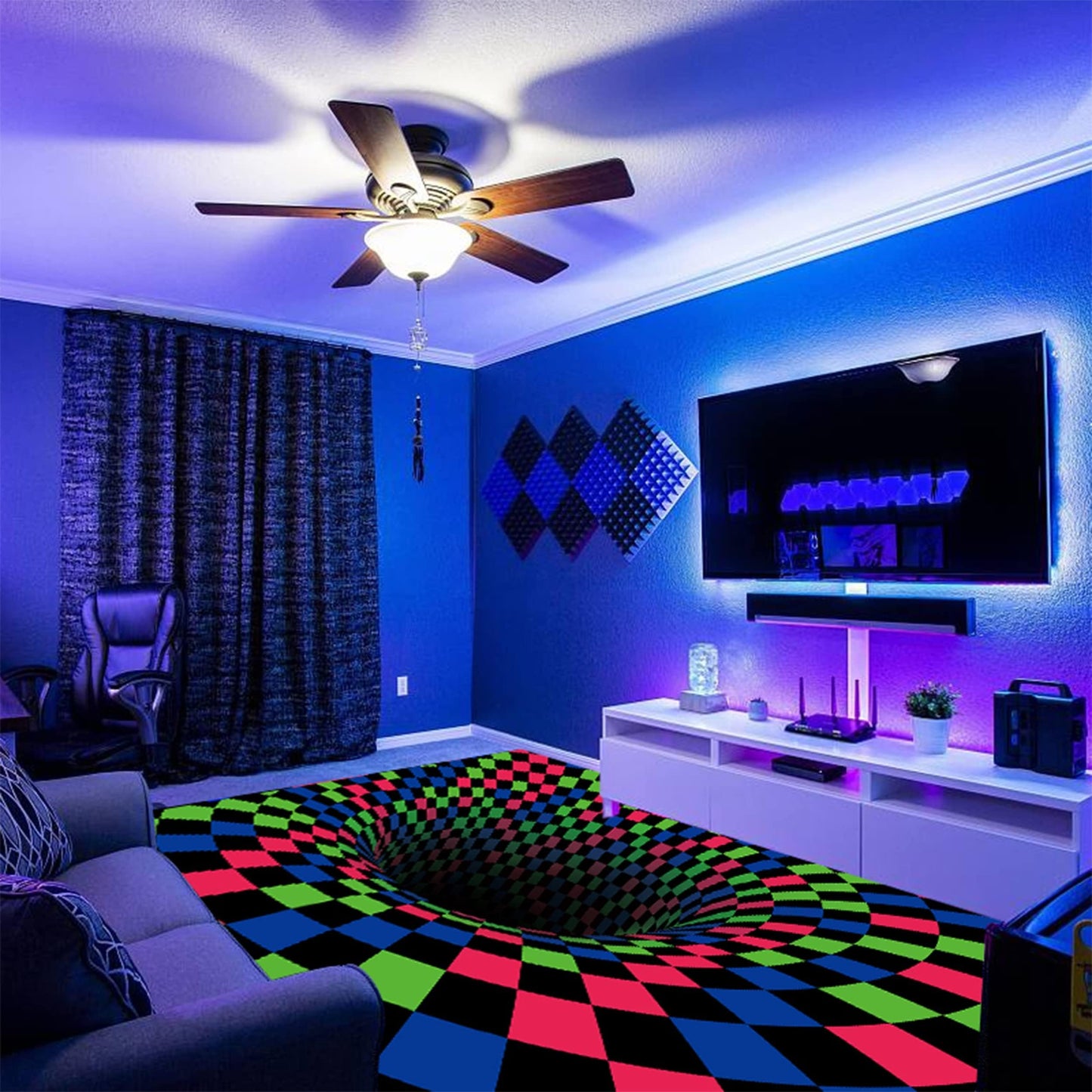 Blacklight Vortex Illusion Rug - UV Reactive Game Area Rug