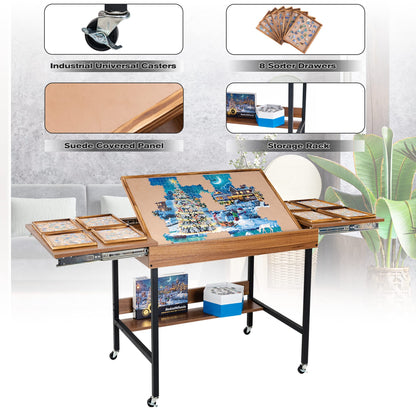 Foldaway Adjustable Puzzle Table with Storage Trays