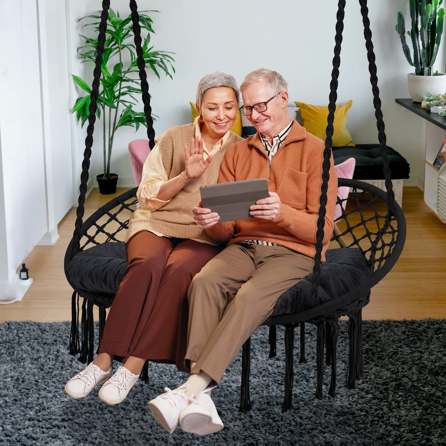 Macrame Hammock Chair with Cushion