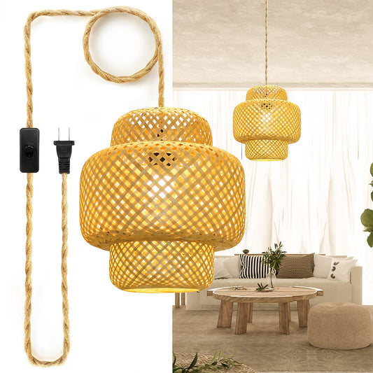 Rattan Pendant Light with Hemp Rope