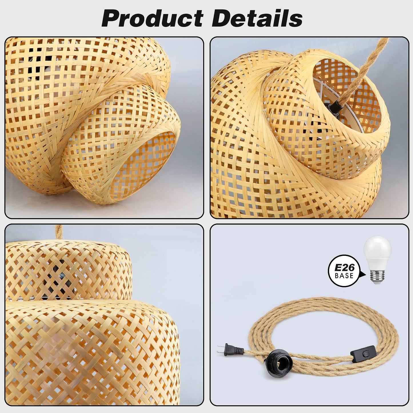 Rattan Pendant Light with Hemp Rope