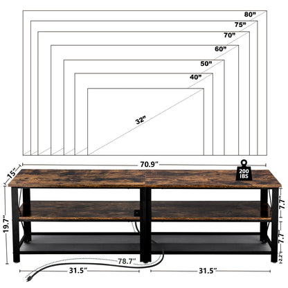 Modern Metal TV Stand with LED Lights - 71"