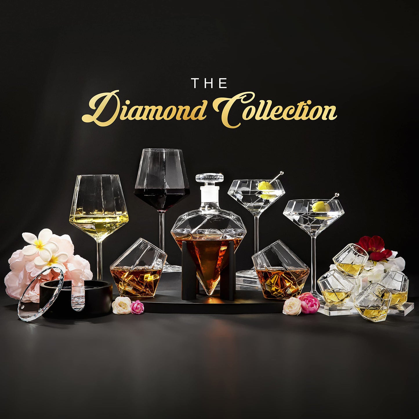 Diamond Glass Whiskey Decanter Set