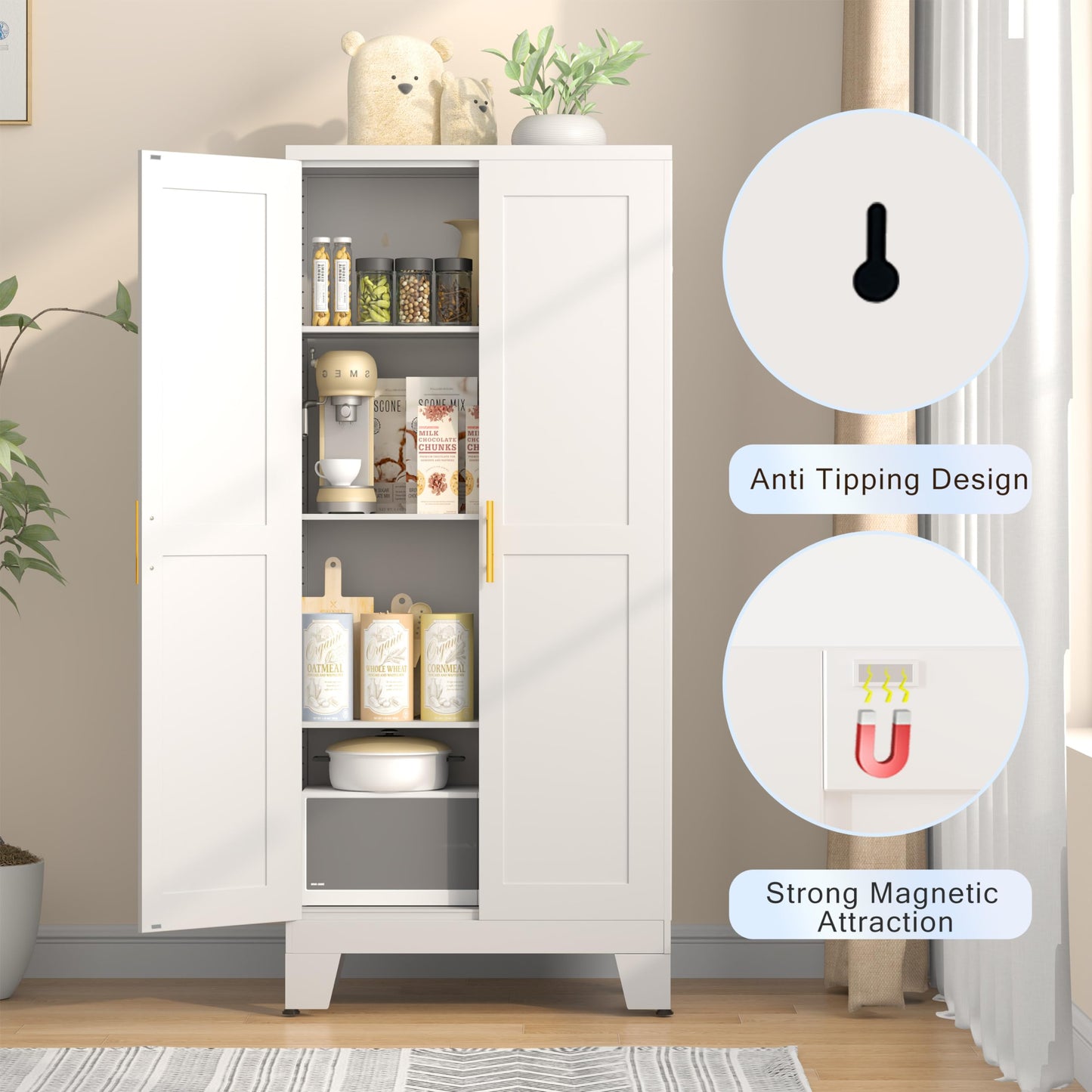 Pantry Cabinet with Adjustable Shelves - White