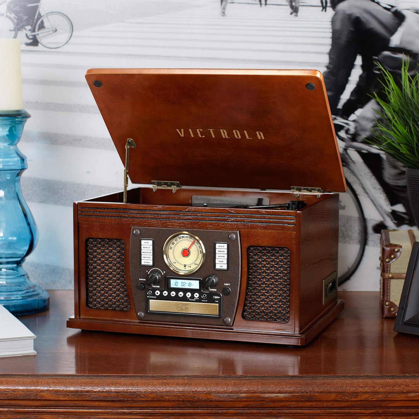 8-in-1 Bluetooth Record Player & Multimedia Center