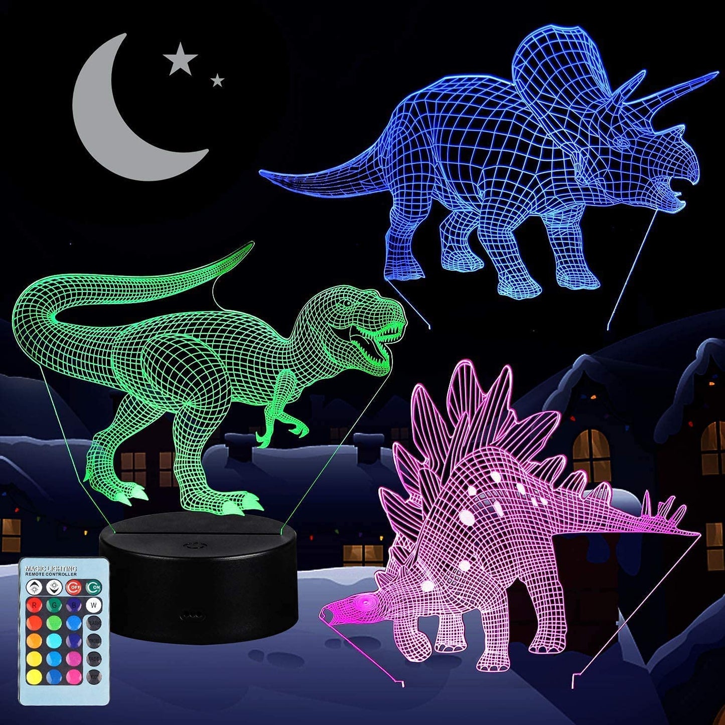 3D Dinosaur Night Light with Remote Control