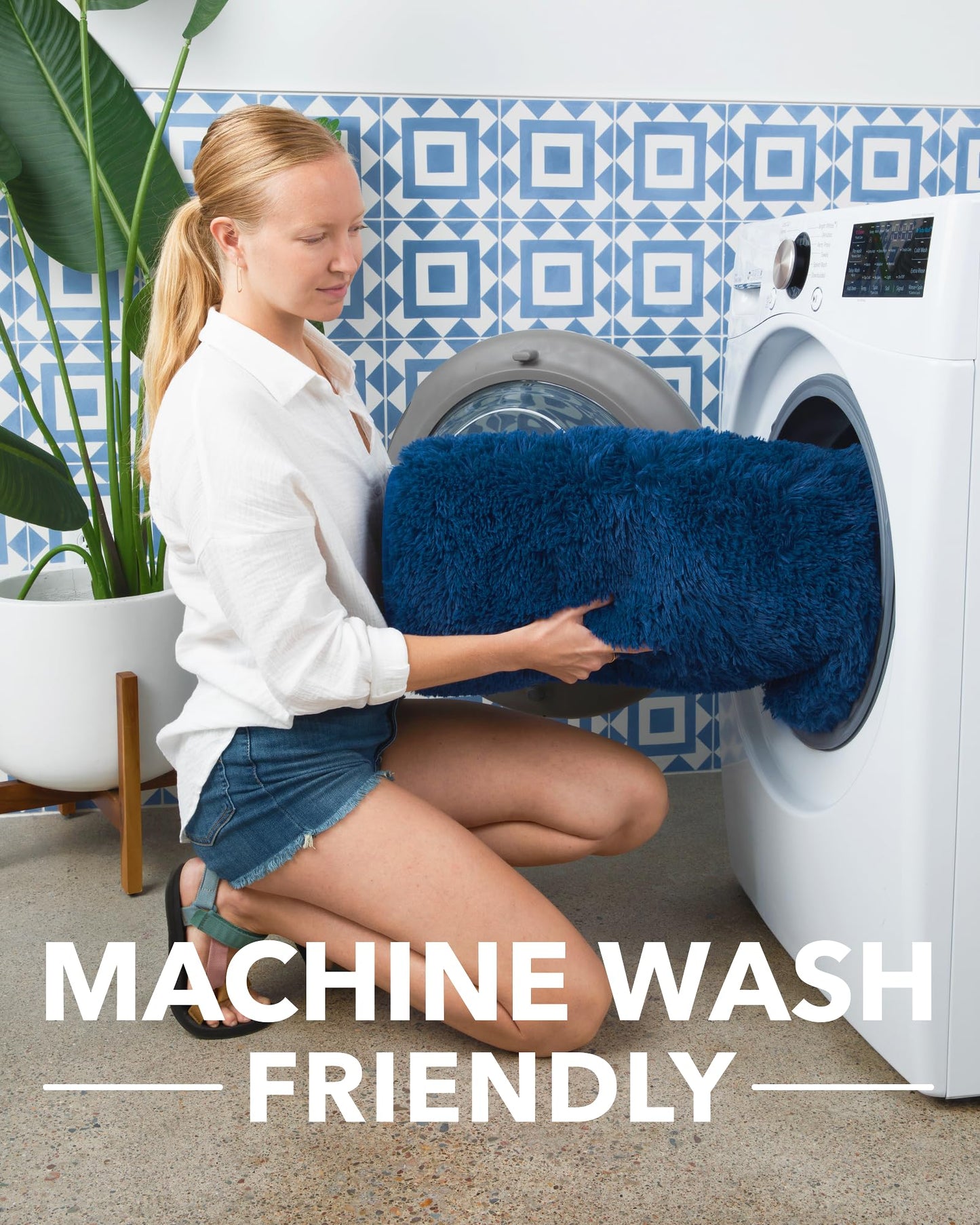 Machine Washable 6x9 Fluffy Area Rug - Blue