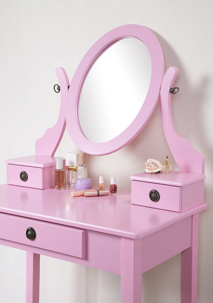 Pink Wood Makeup Vanity Table Set