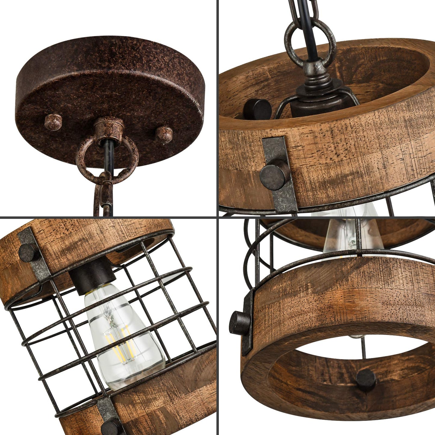 Retro Industrial Metal and Wood Chandelier