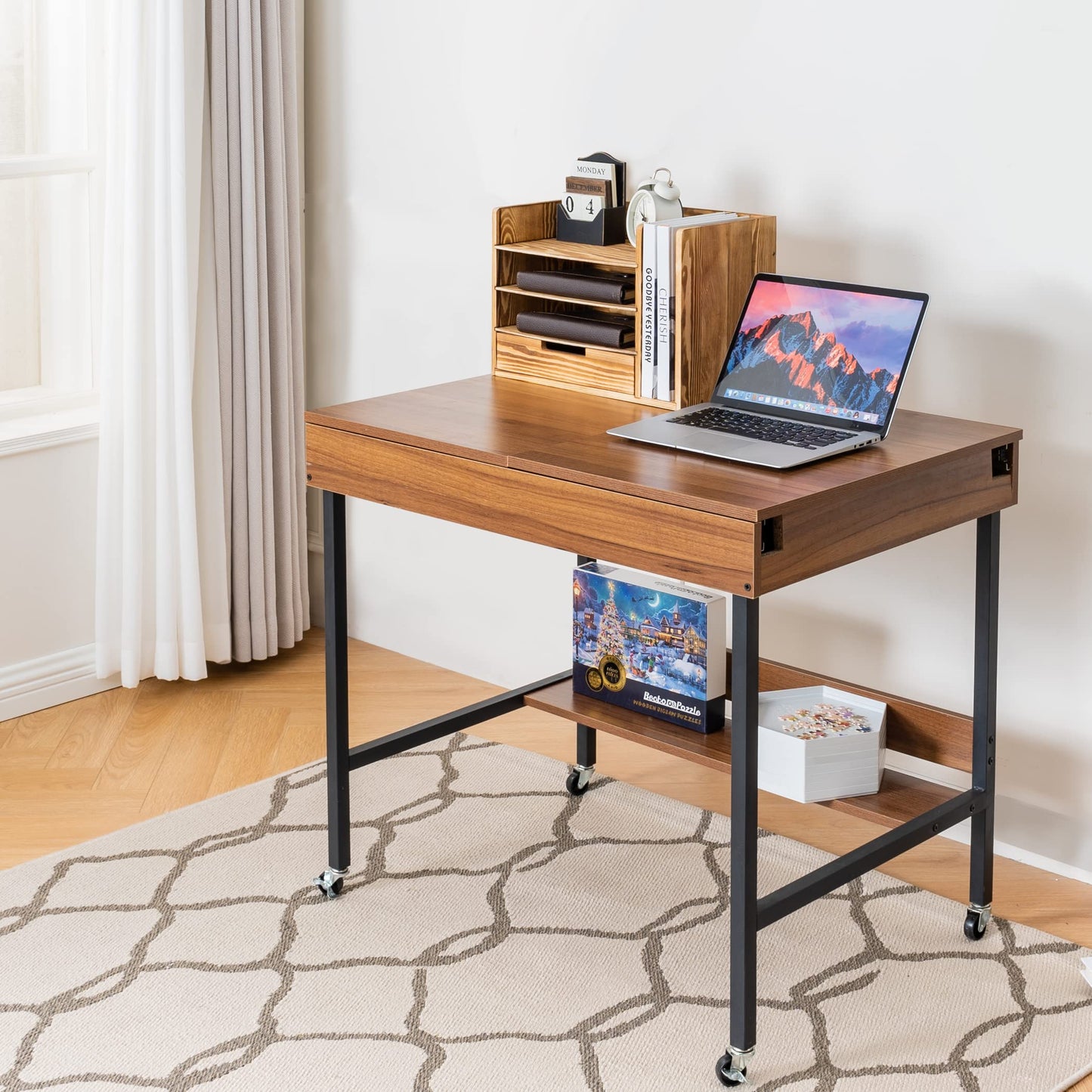 Foldaway Adjustable Puzzle Table with Storage Trays