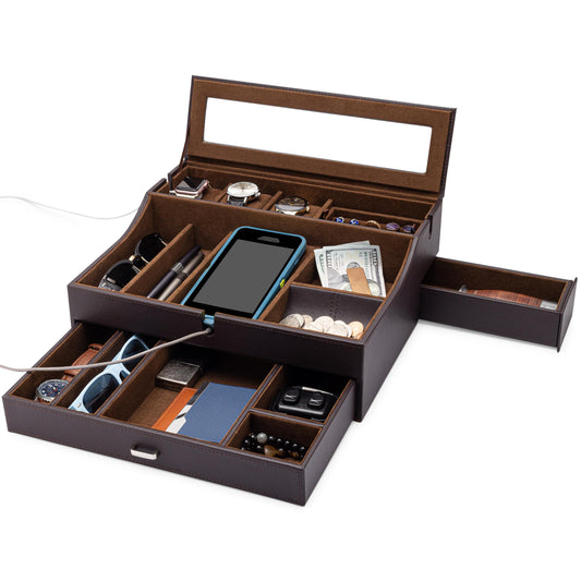 Men's Leather Valet Box Organizer