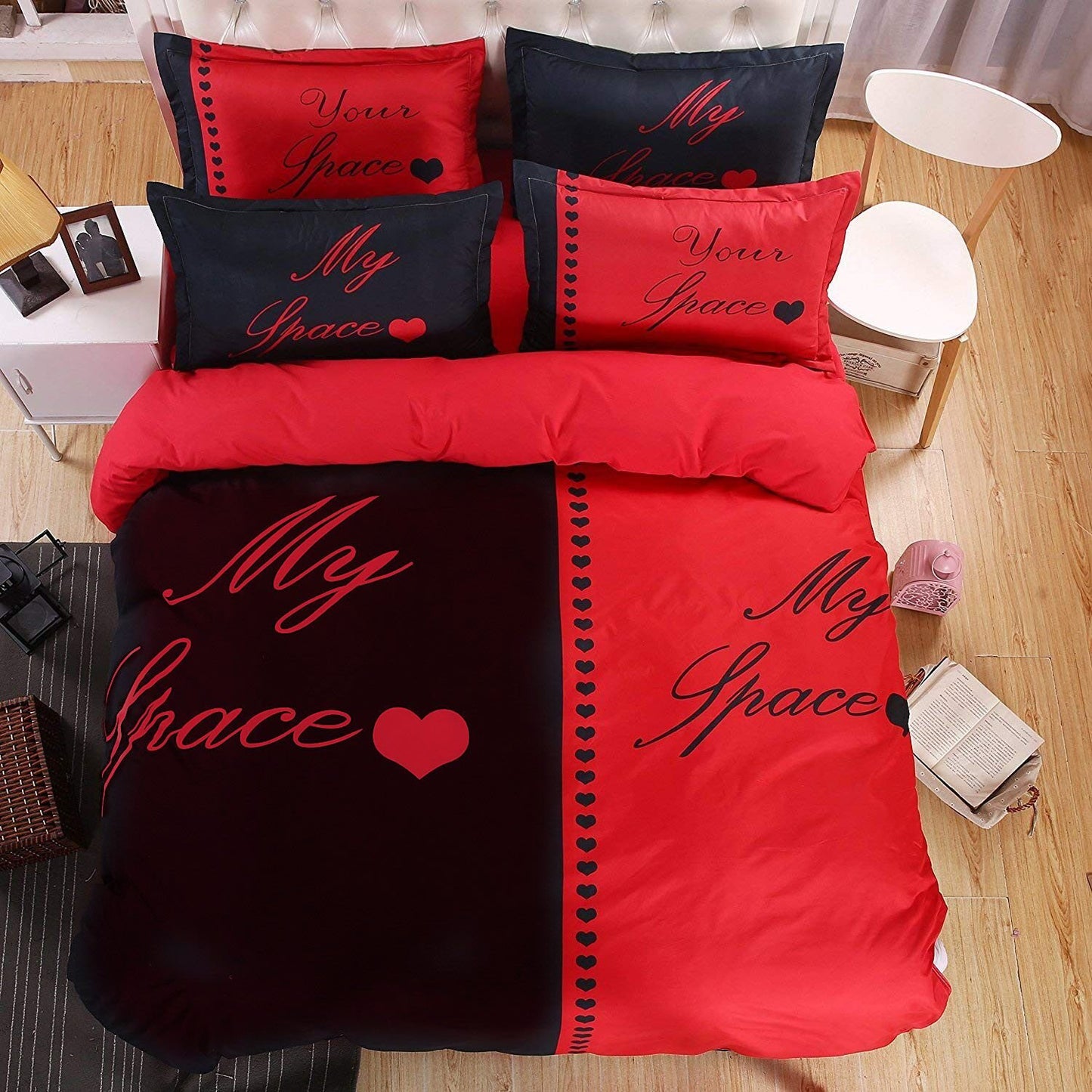 Red and Black Couple King Duvet Cover Set