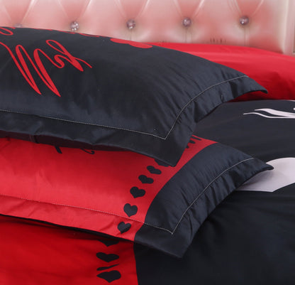 Red and Black Couple King Duvet Cover Set