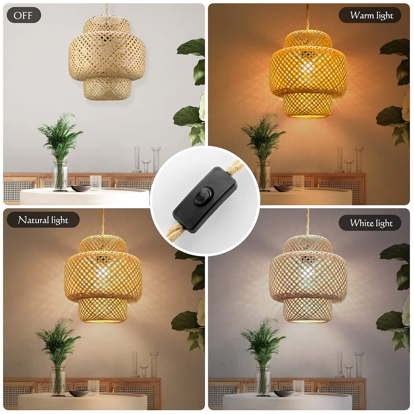 Rattan Pendant Light with Hemp Rope