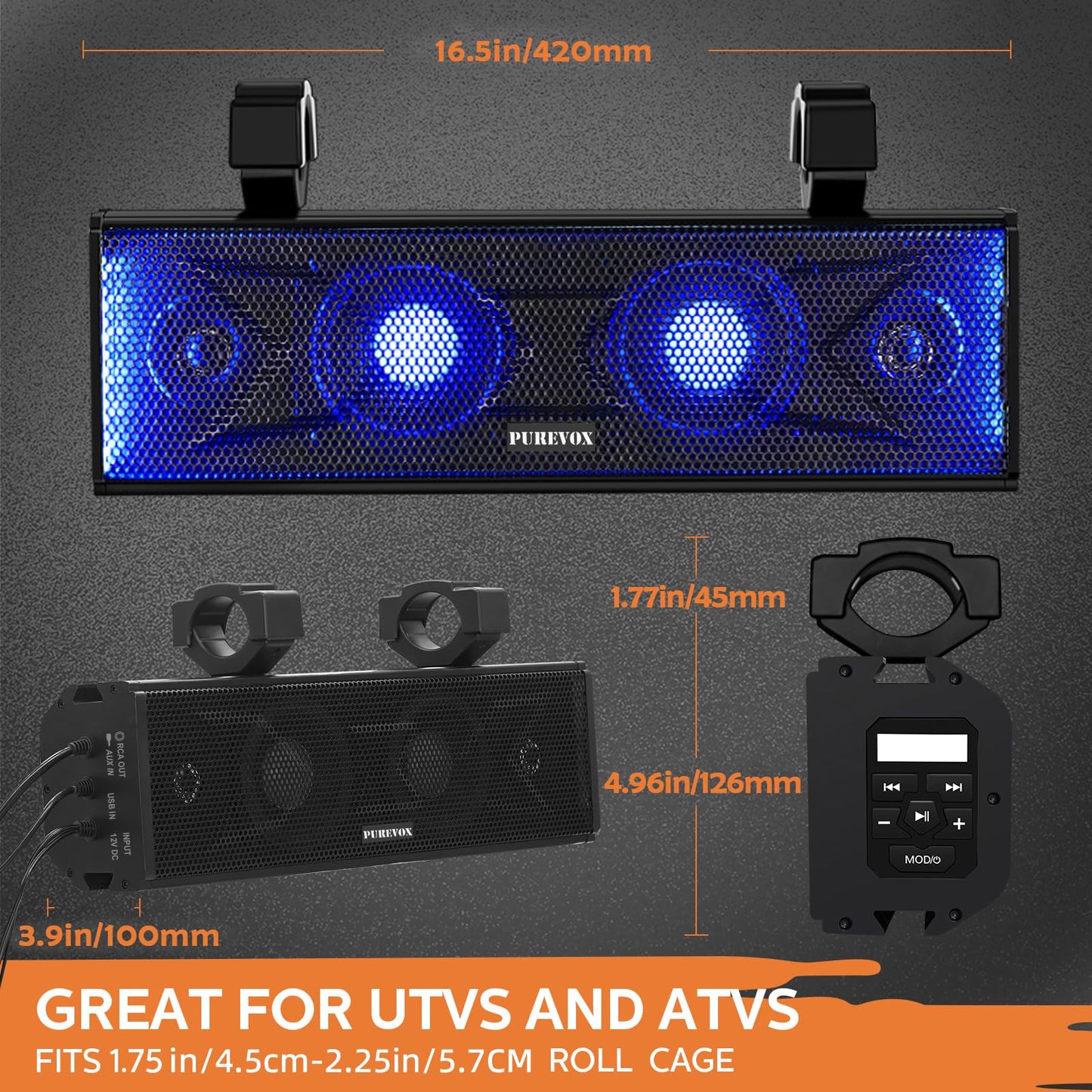 UTV Sound Bar with Bluetooth and LED Lighting