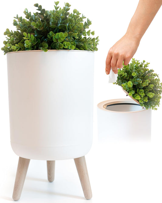 Bathroom Trash Can with Plant Style Lid