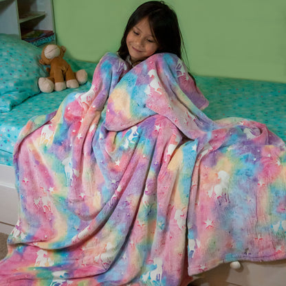 Glow in The Dark Unicorn Throw Blanket - Rainbow Color